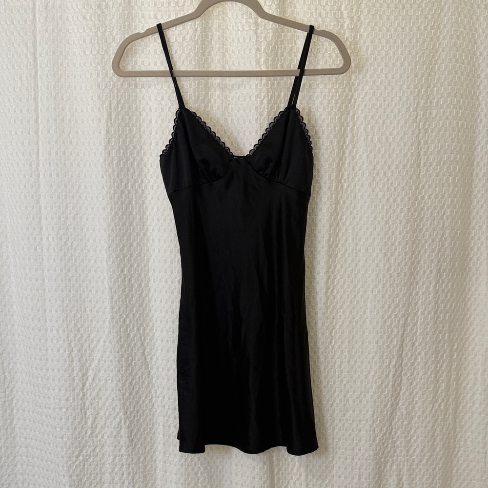 Princess Polly Black Satin Dress with Lace Detail